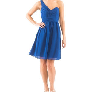 ALFRED ANGELO Women Sz 8 Bridesmaid One-shoulder chiffon mini Dress Cobalt blue